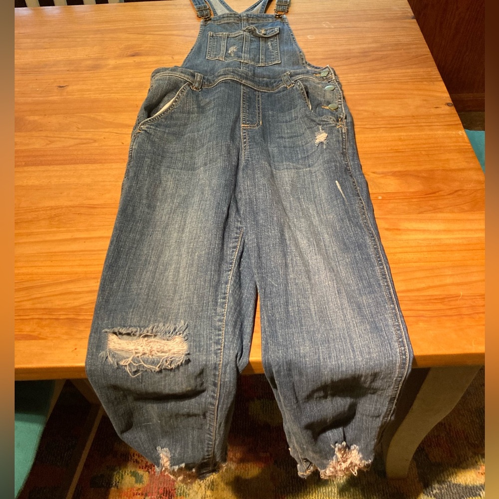 Harper ripped Jean overalls
